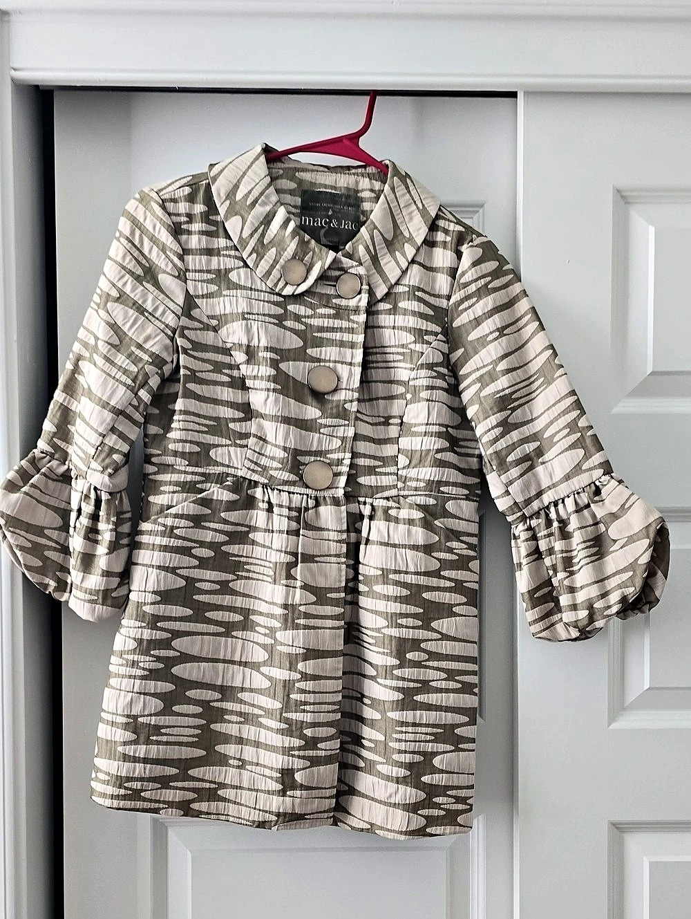 mac & jac Abstract Print Coat in Gray & Green Size 6 Like New